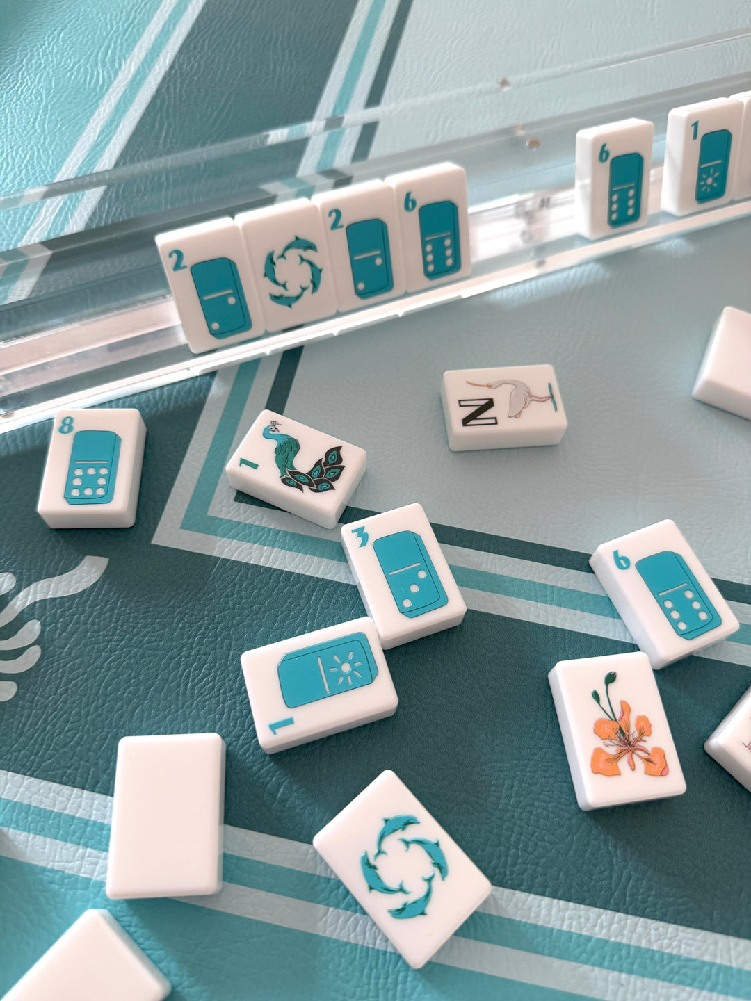 Three Oh Five Mahjong Mat - Lagoon Stripe