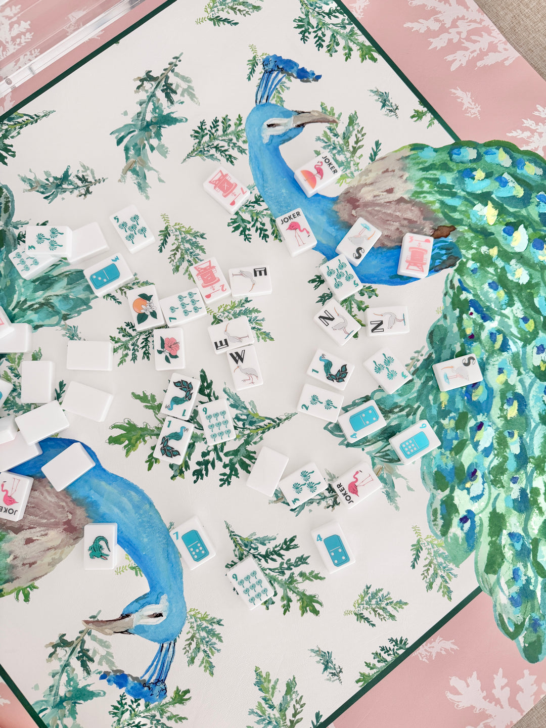 Three Oh Five Mahjong Mat - Watercolor Peacock