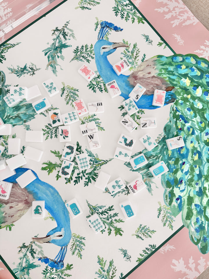 Three Oh Five Mahjong Mat - Watercolor Peacock