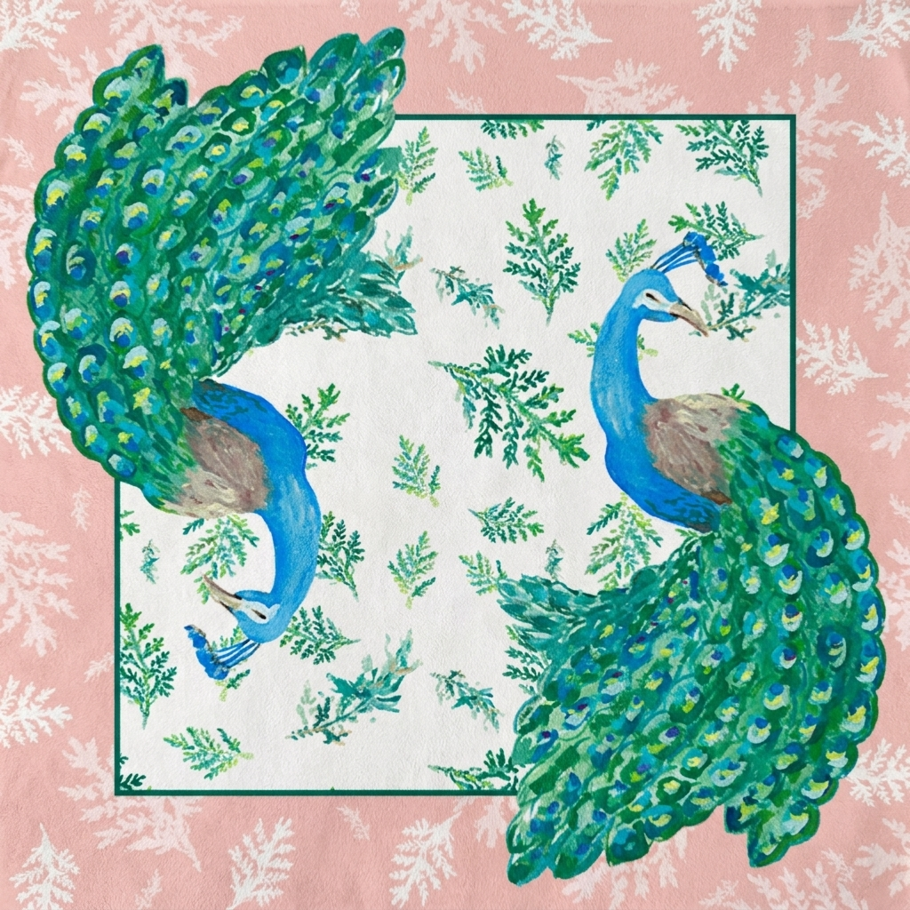 peach mahjong mat peacock